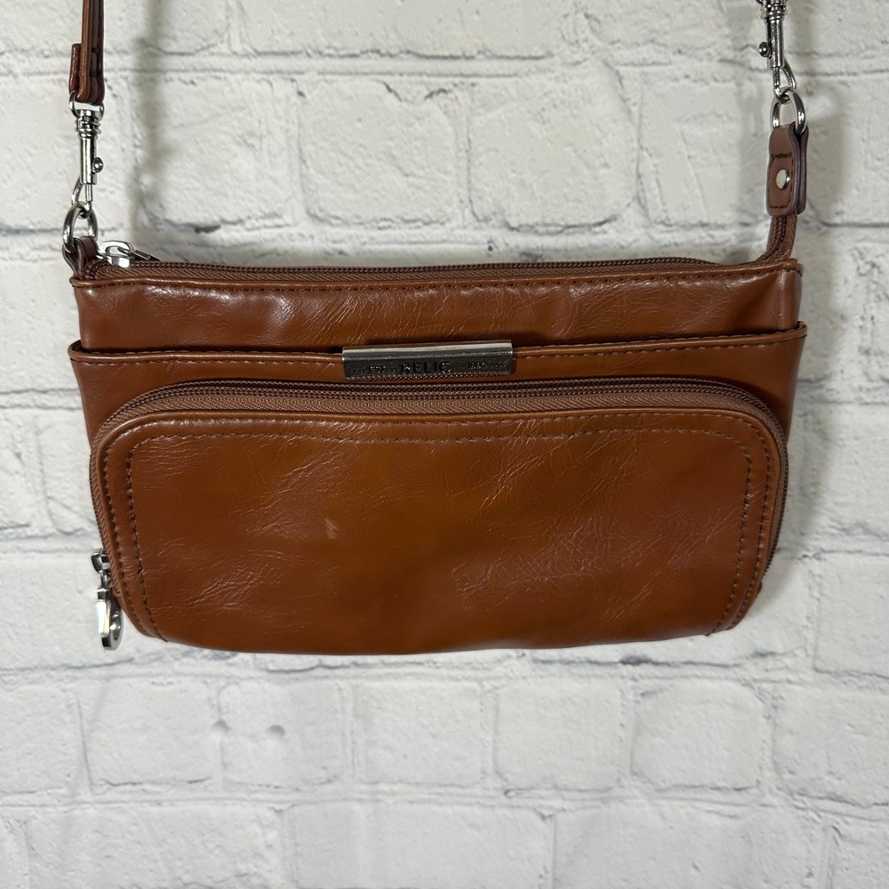 Relic by Fossil Womens Cognac Brown Faux Leather Crossbody Bag Small Messenger